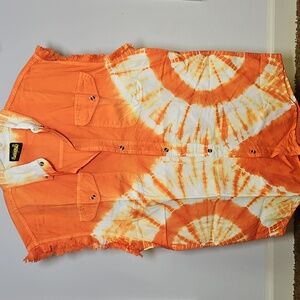 Biker Clothing Co. | Orange and White Tie-Dye Sleeveless Shirt | L